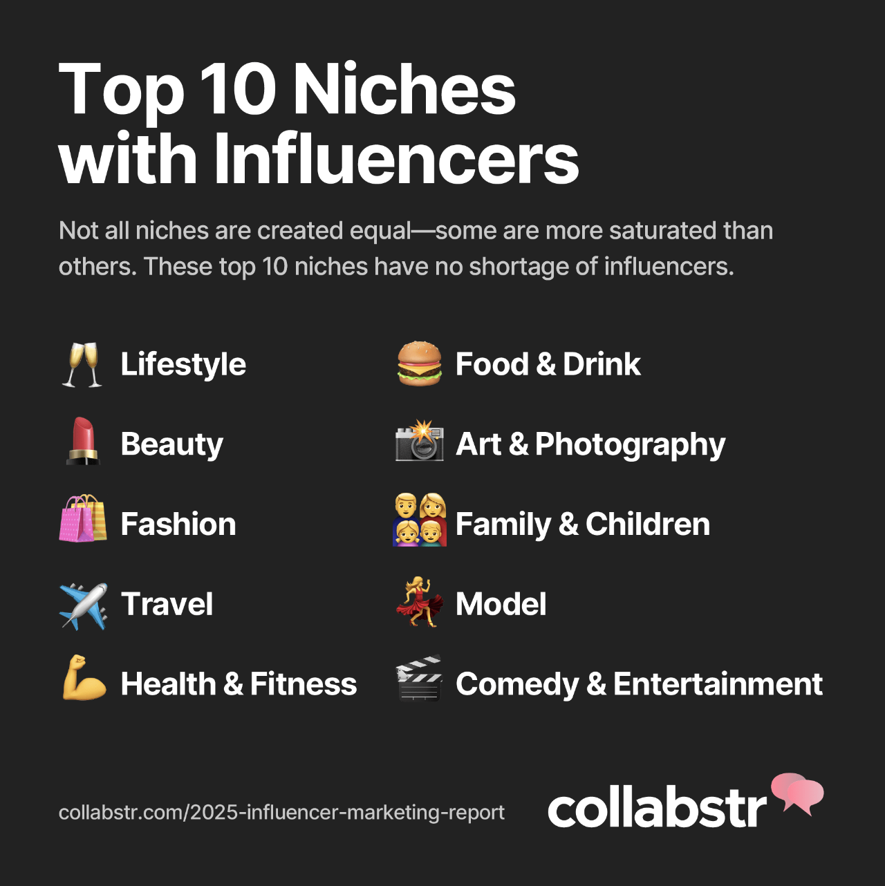 Chart showing top 10 niches with influencers.