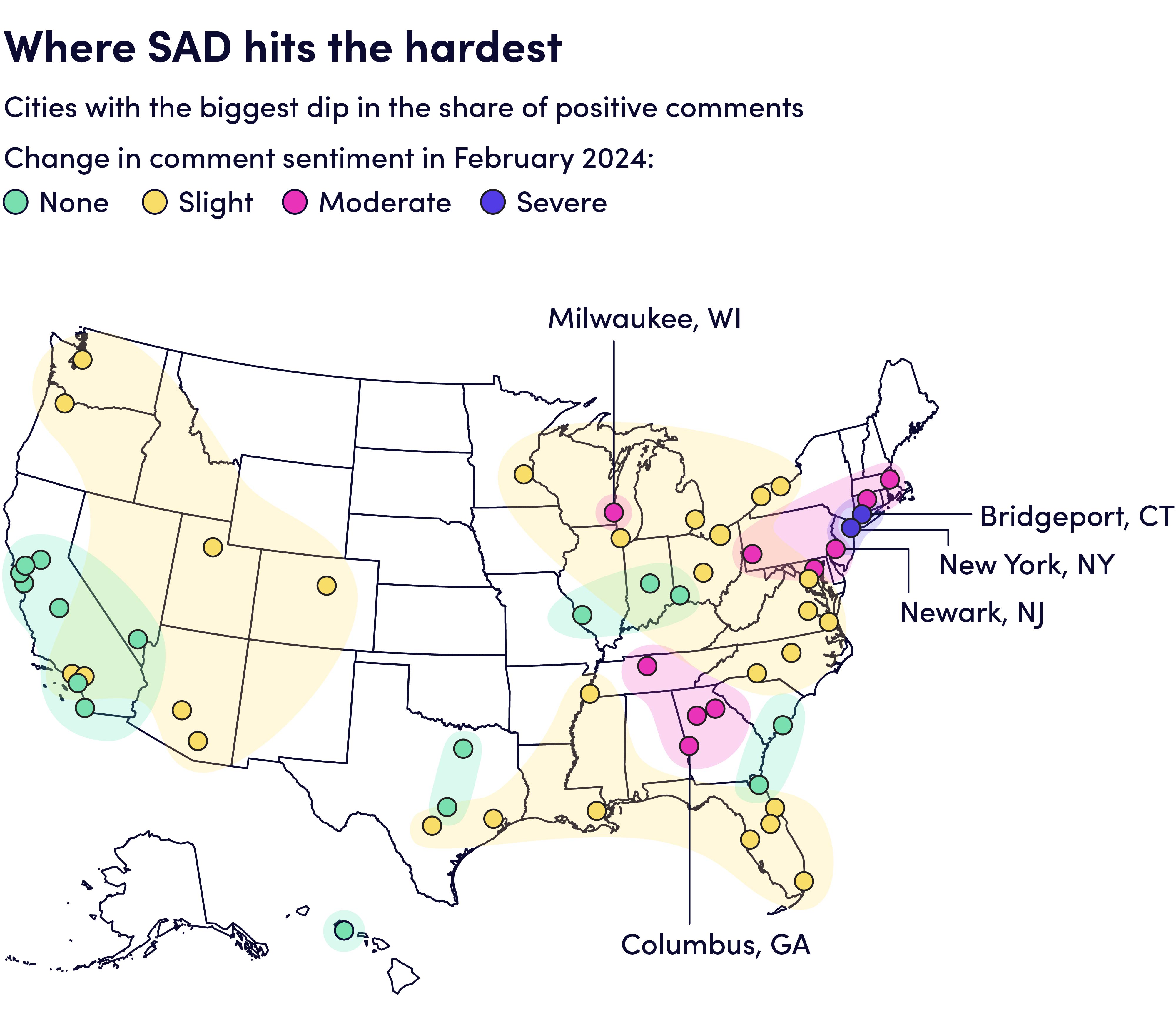 Map showing the US states where SAD hits the hardest.