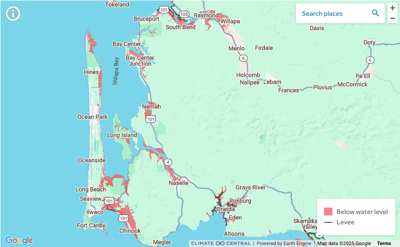 Map of area showing which parts of coastline are at risk.