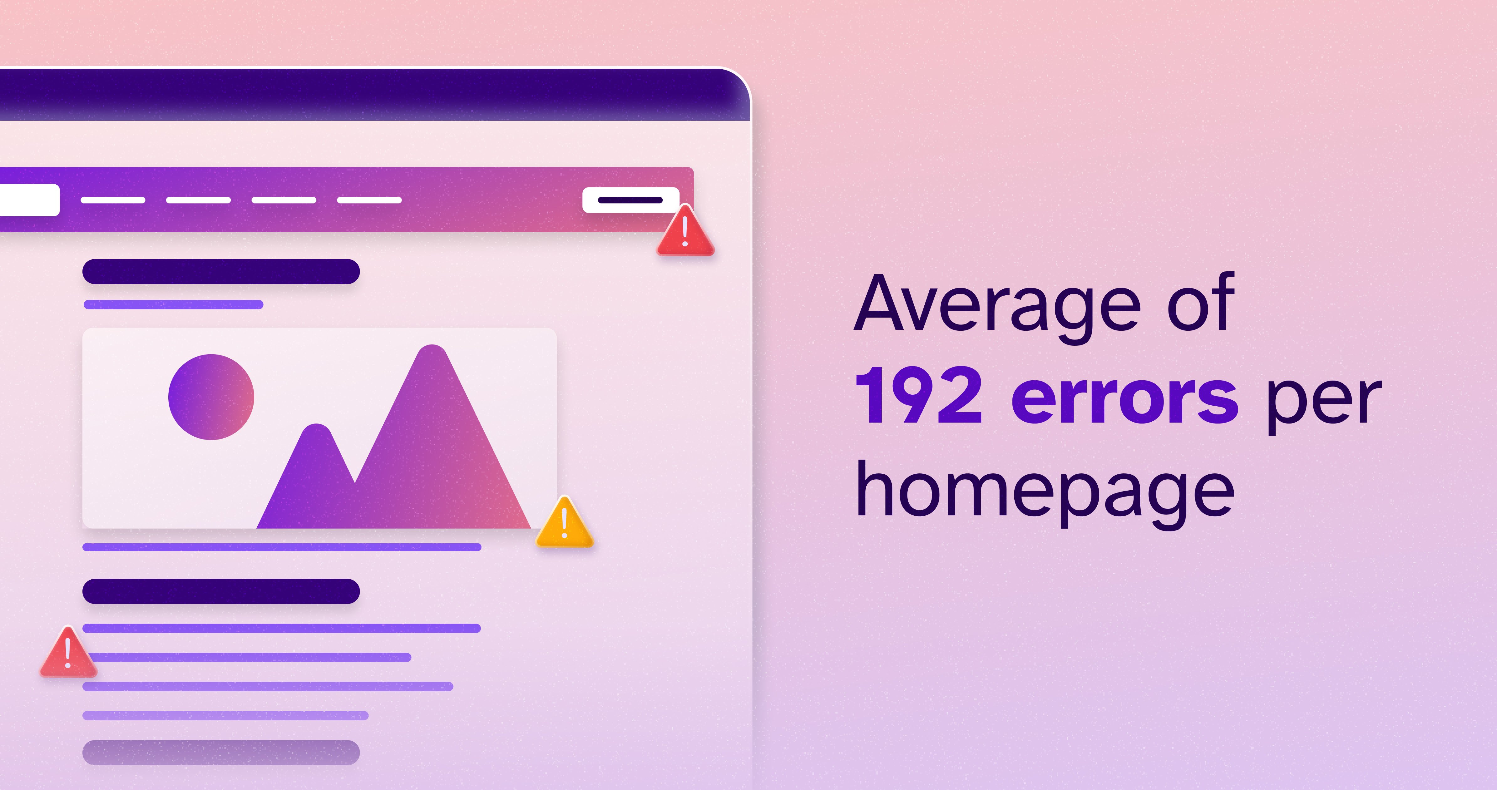 Infographic showing stylized web browser next to text 'Average of 192 errors per homepage'.