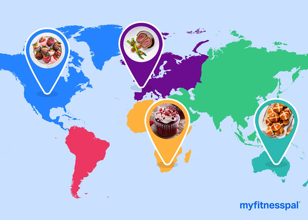 Custom graphic about the most popular foods to eat around the world during Valentine's Day.