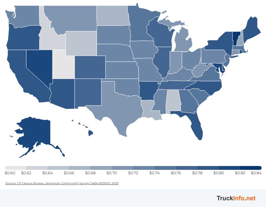 Map showing wage gap by state.