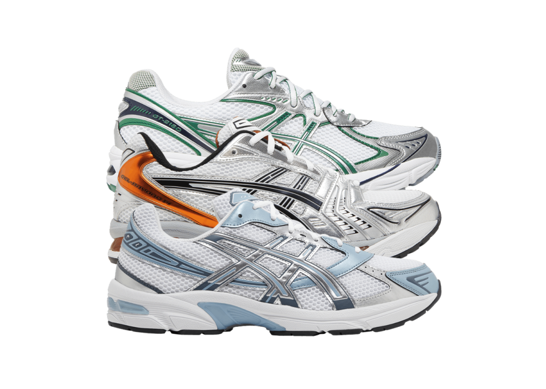 Three different colorway examples of the ASICS Gel 1130 running shoes.