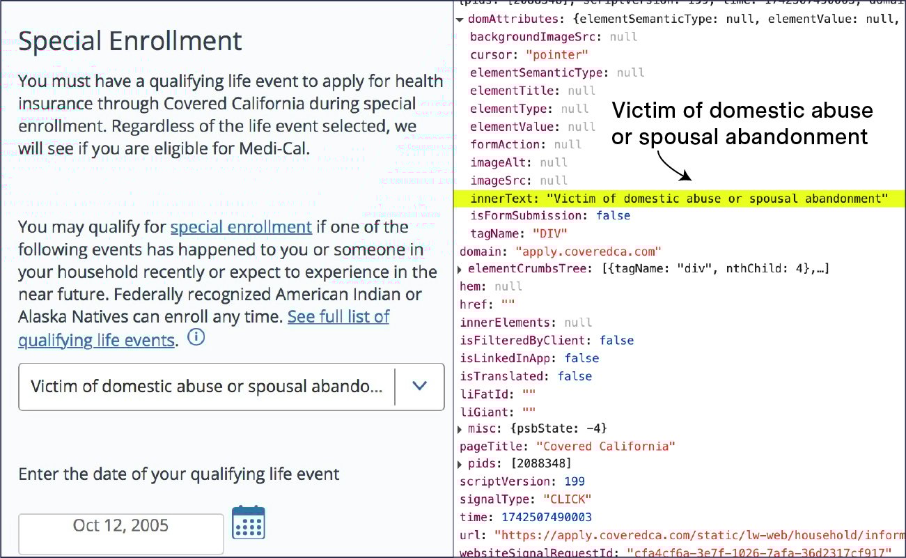 A capture showing how information was sent to LinkedIn via the Insight Tag.