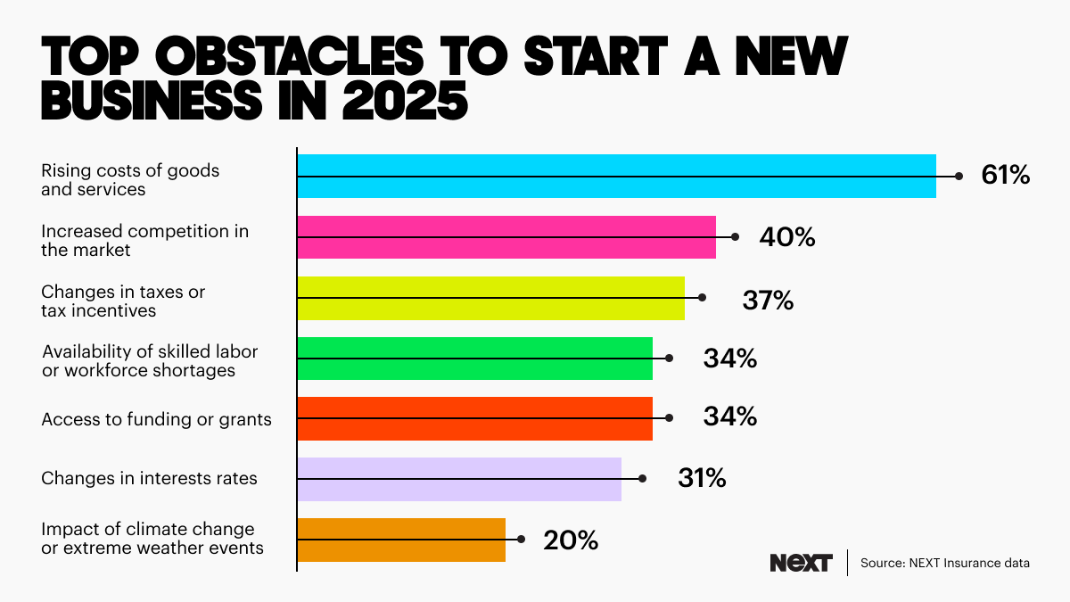 Chart showing top obstacles for starting a business in 2025.