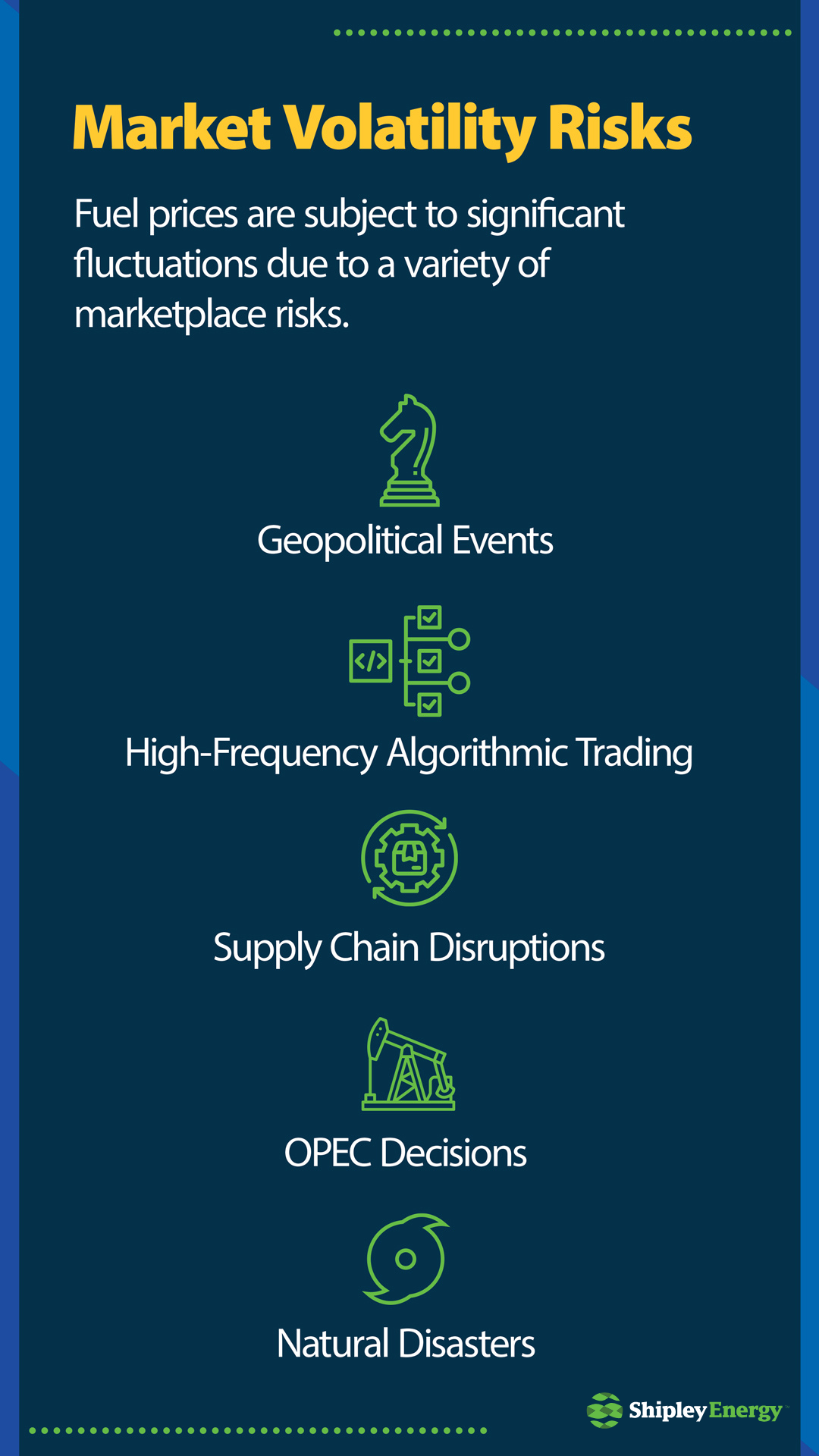 Infographic showing factors that can cause fuel price fluctuations.