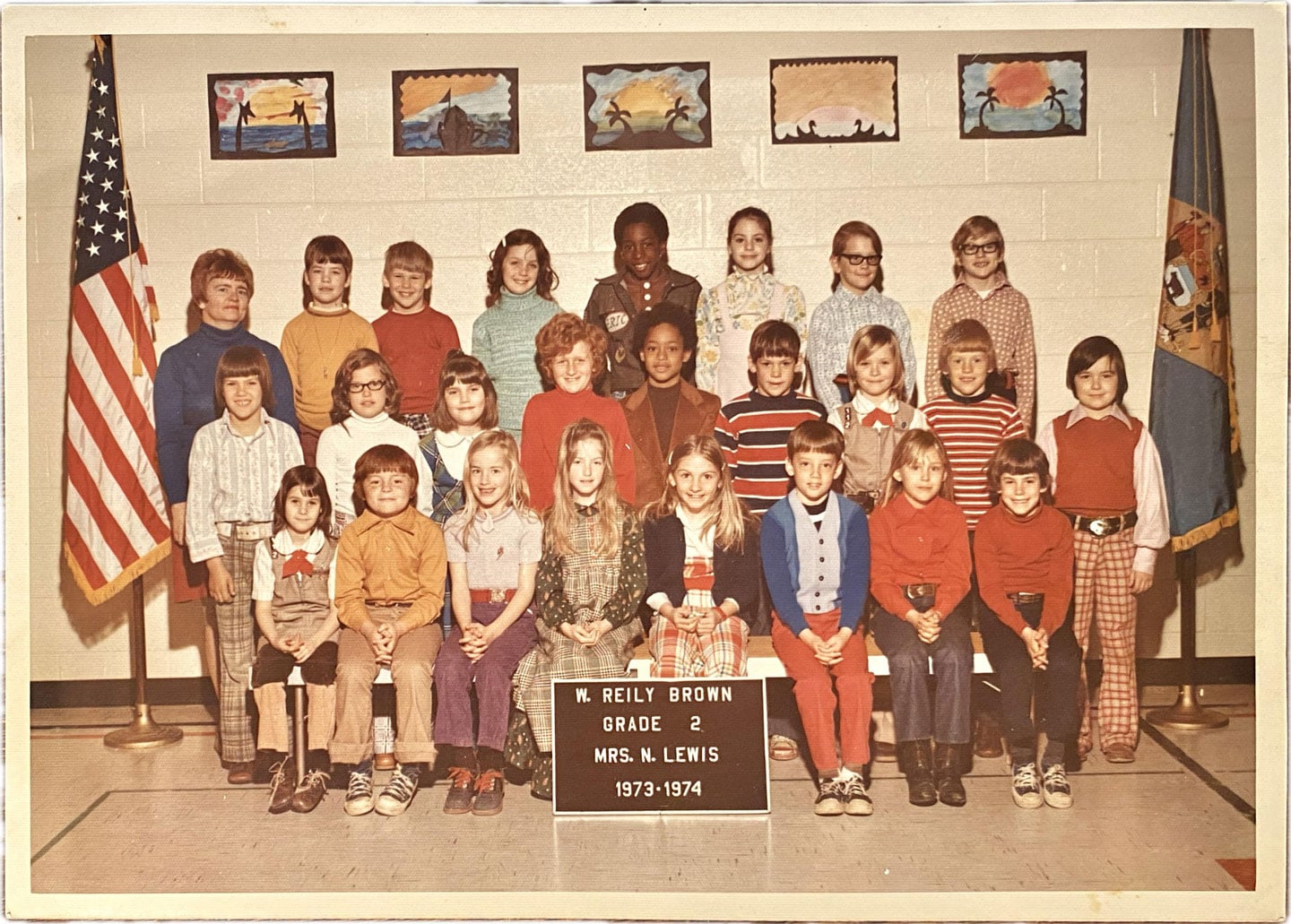 Class photo for a 2nd grade class in 1973-74