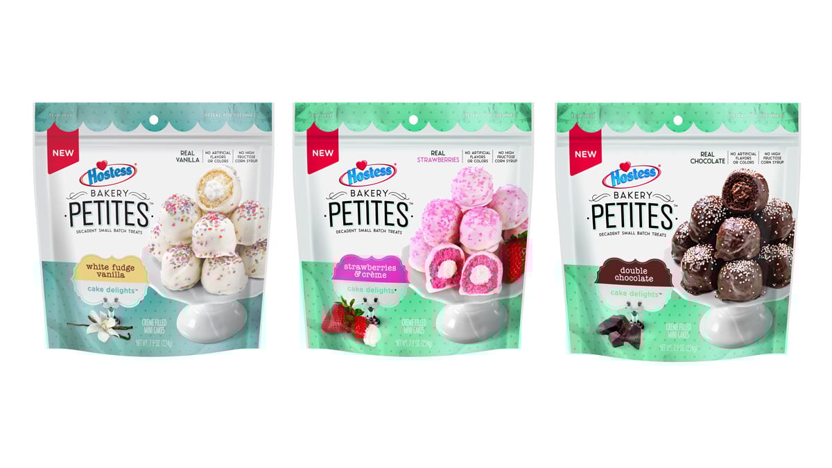 Three different flavors of Hostess Bakery Petites