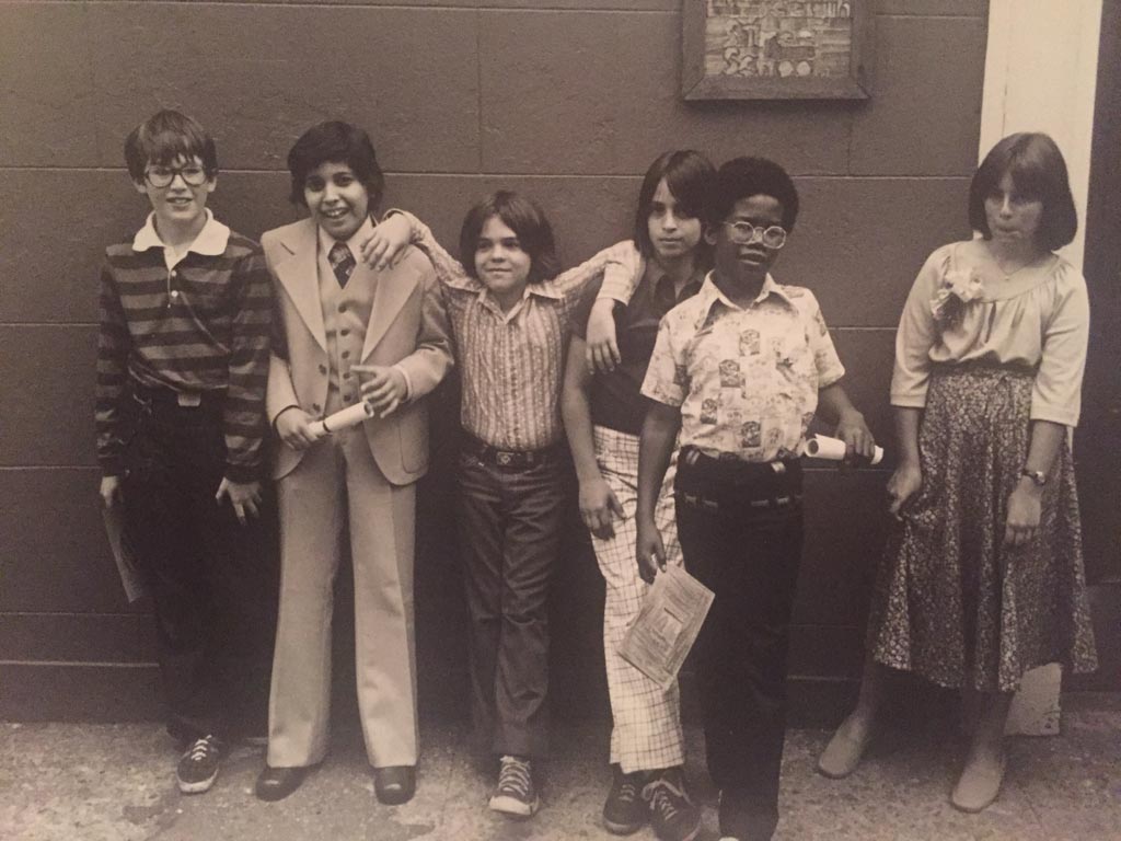 Kids posing for a photograph at school in 1975