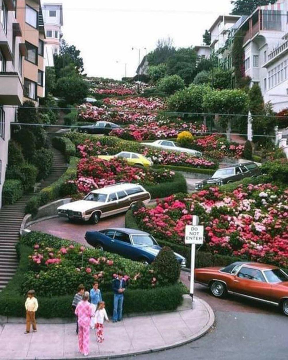 Cars winding down Lombard street in San Francisco