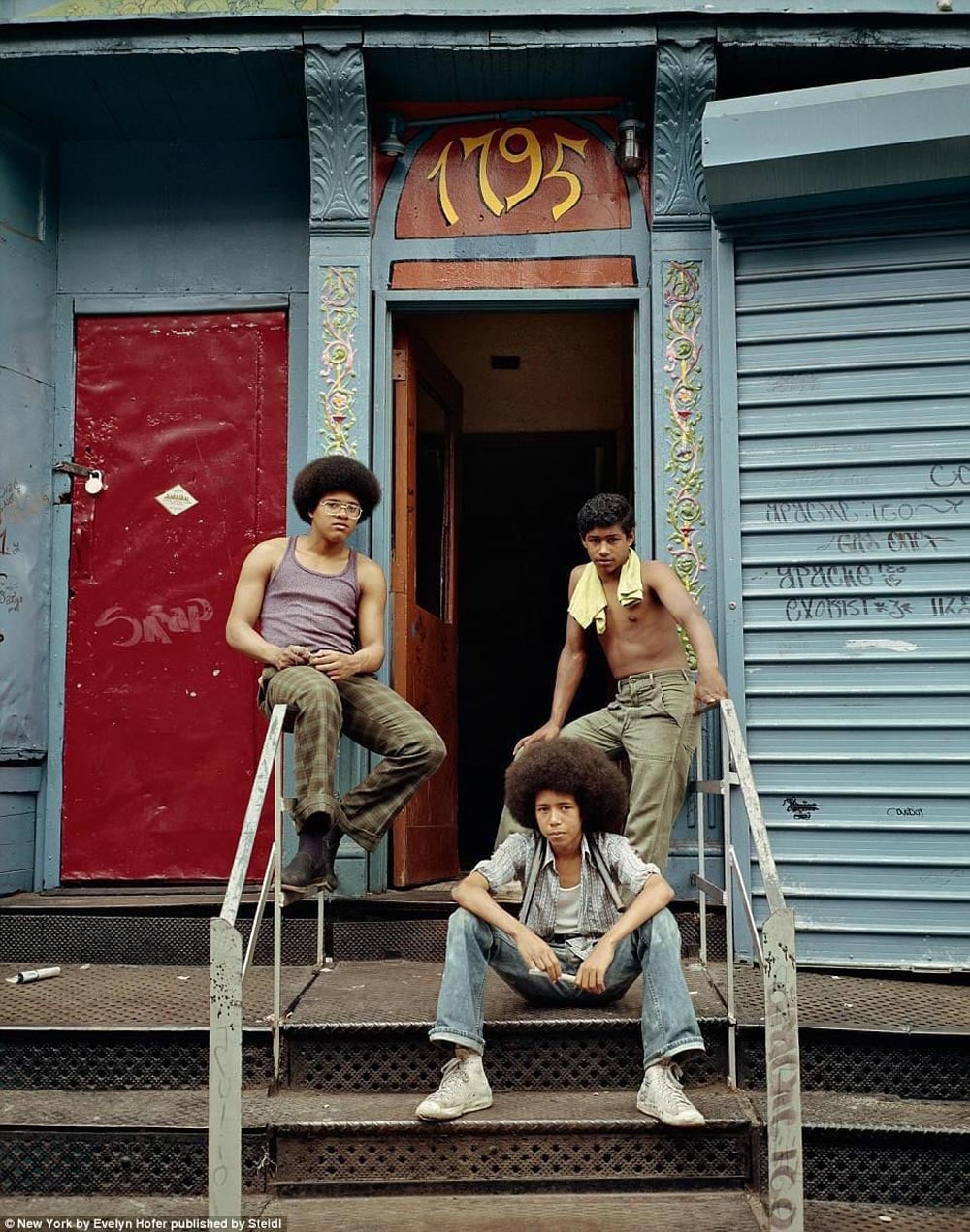 Three guys hanging out in Spanish Harlem in 1975