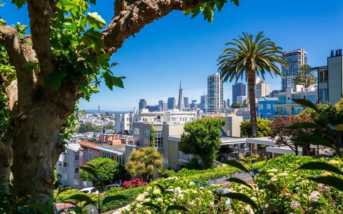 A view of Downtown San Francisco as seen from the top of Lombard street.