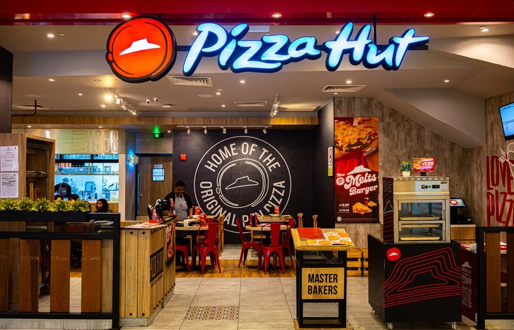 Front entrance to Pizza Hut restaurant in Malaysia shopping mall.