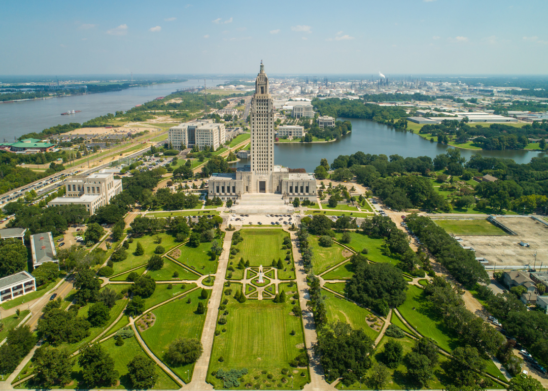 State Capitol park in Baton Rouge aerial view.