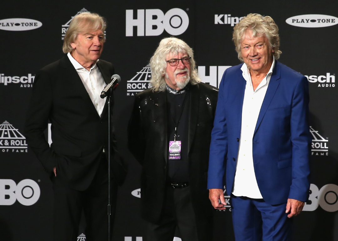 Justin Hayward, John Lodge and Graeme Edge at the Rock and Roll Hall of Fame in 2018.