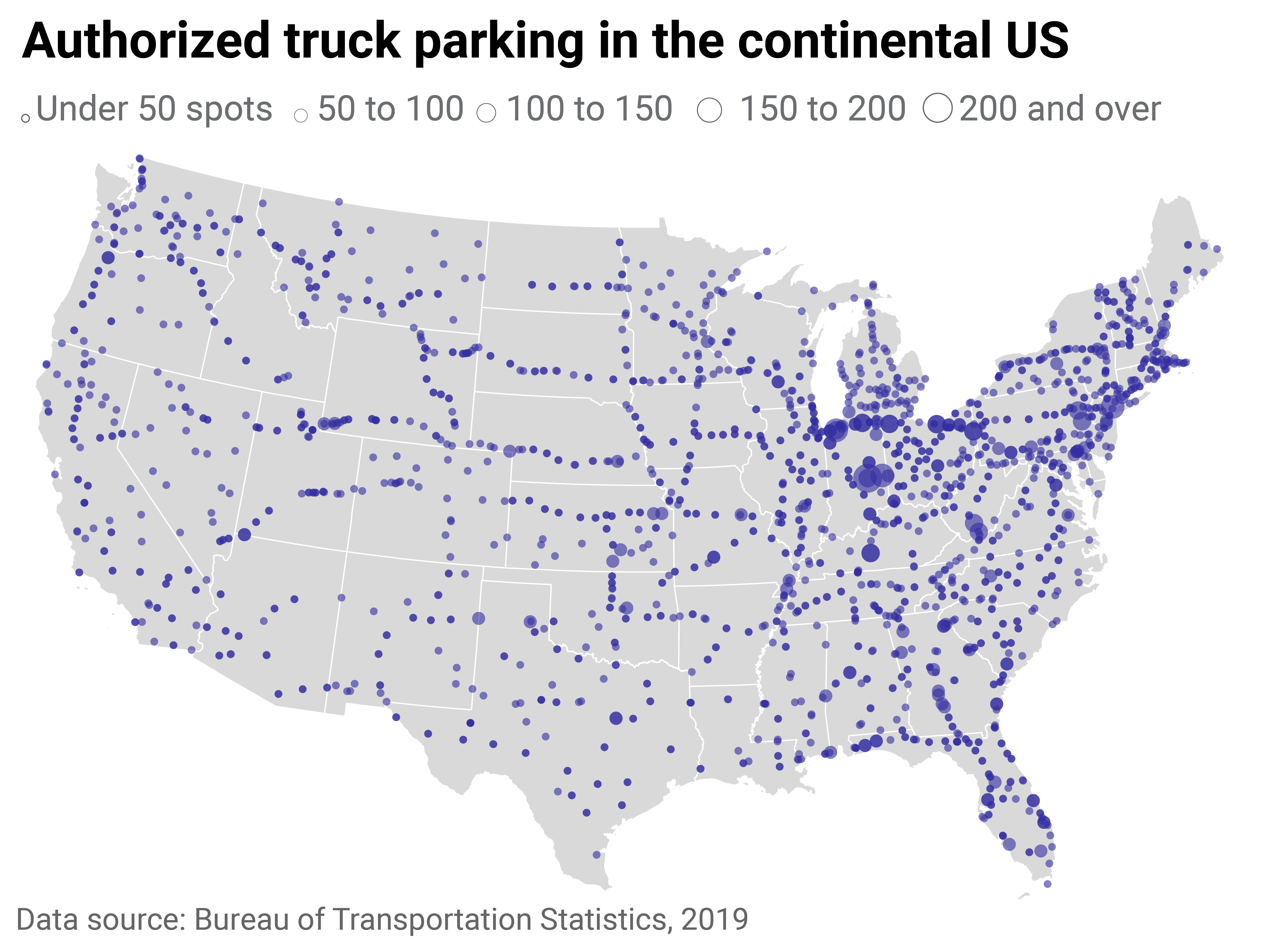Map of truck stop parking across the U.S.