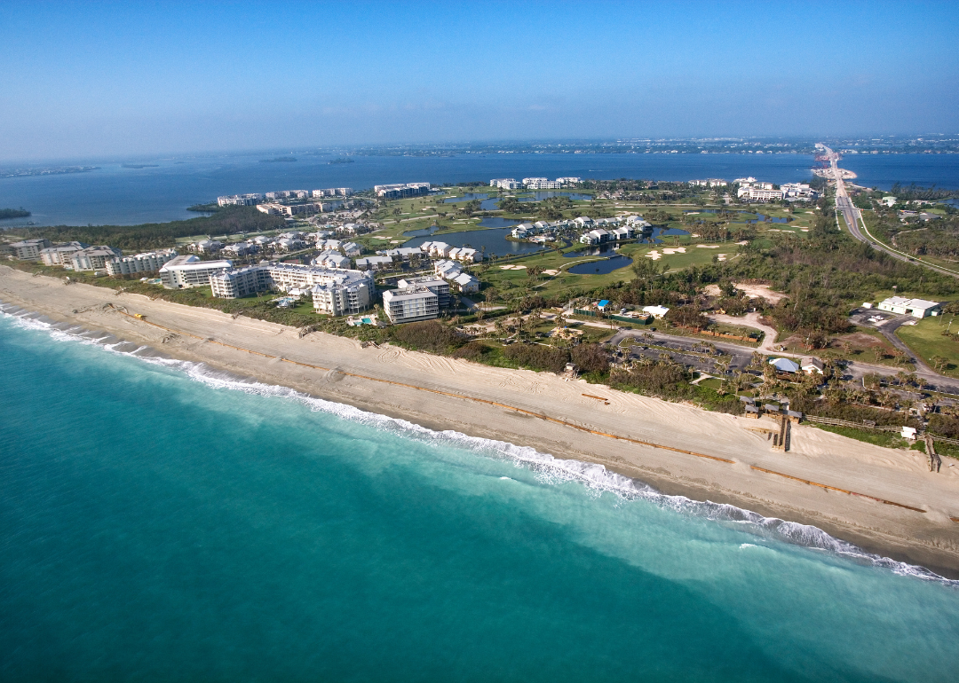 An aerial view of turquoise water on Vero Beach.