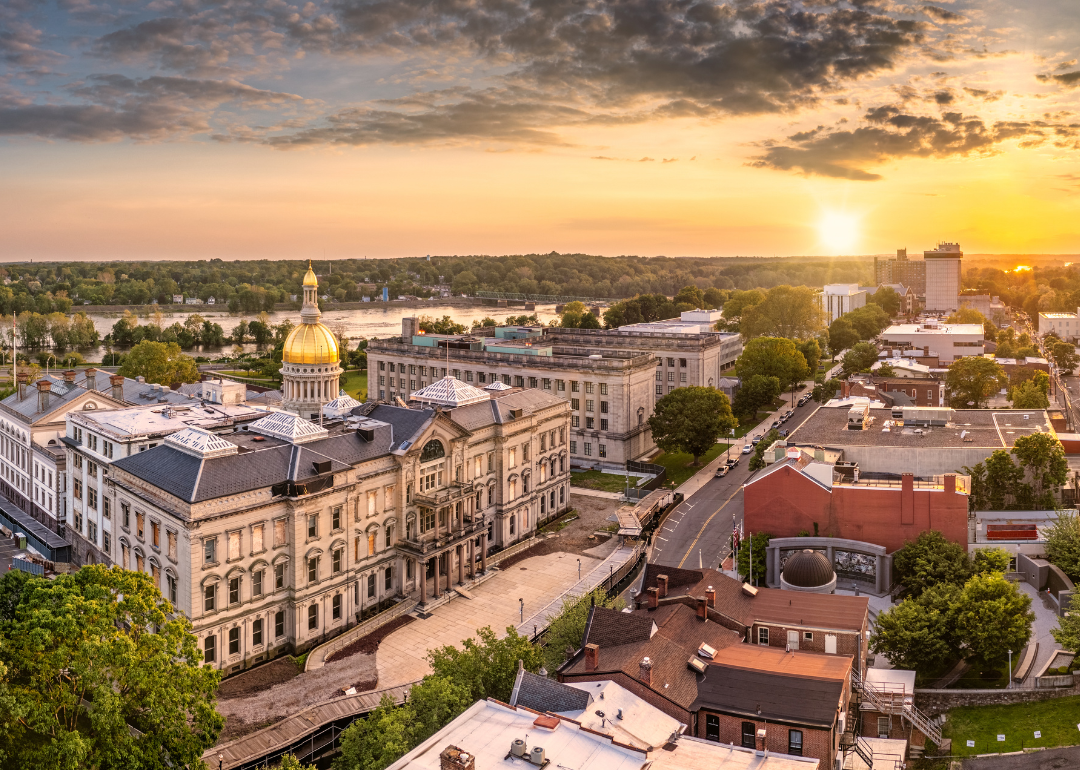 An aerial view of Trenton at sunset.