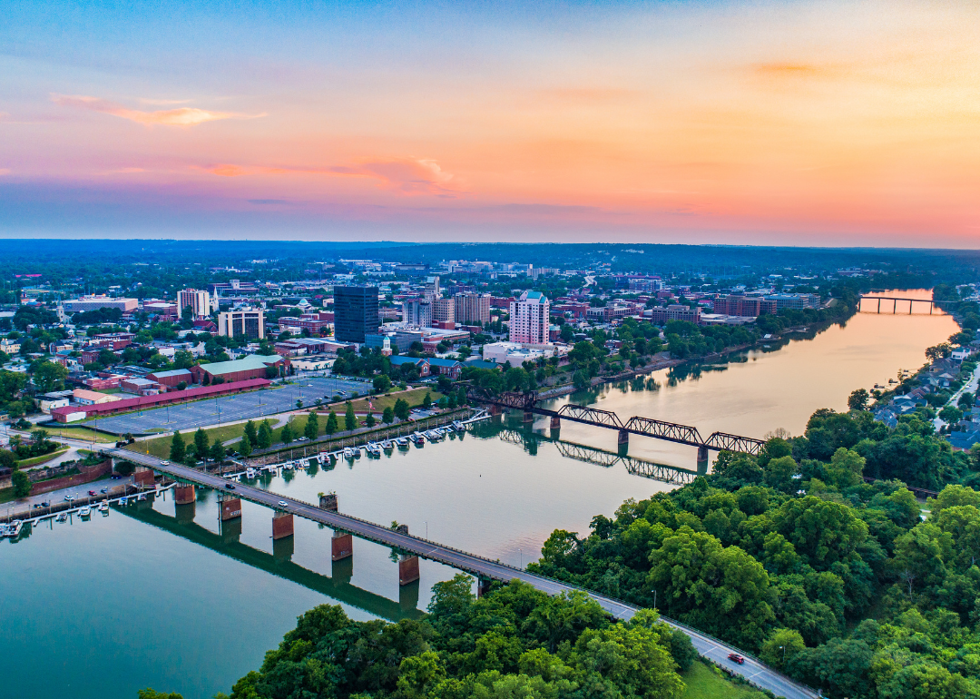 An aerial view of Augusta at sunset.