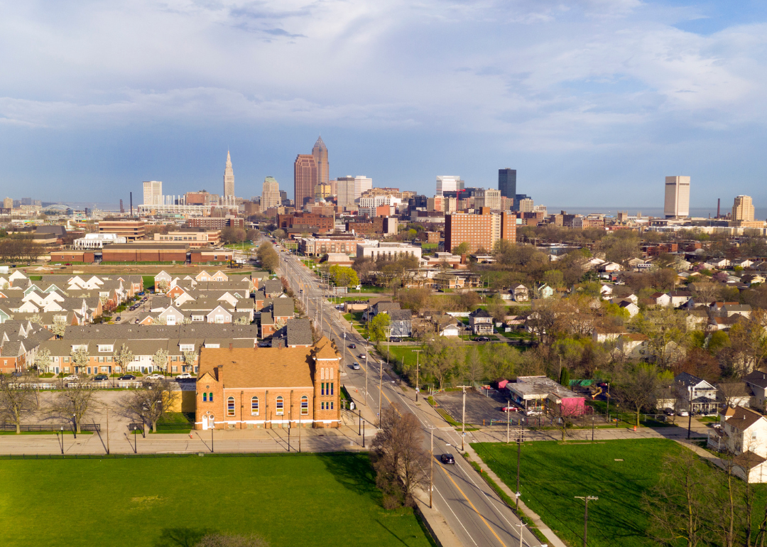Homes with the Cleveland skyline in the background.