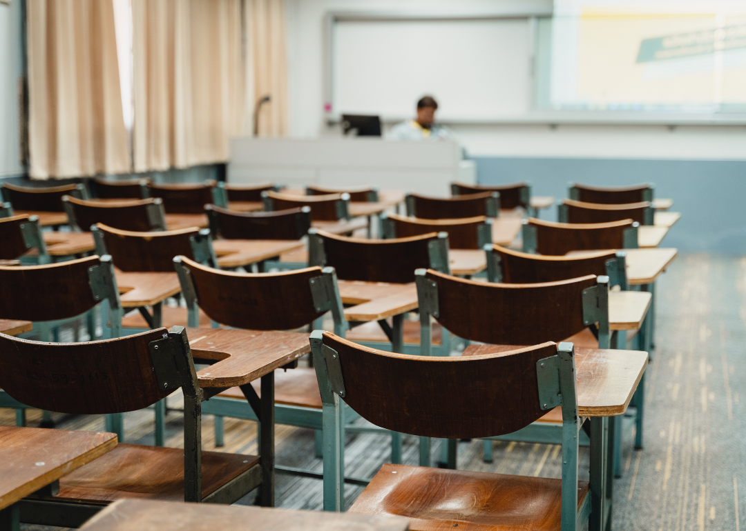 An empty college classroom.