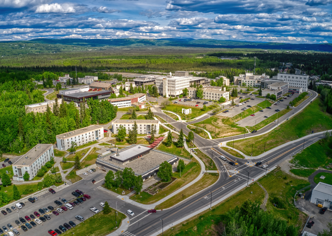 An aerial view of the state university in Fairbanks, Alaska.