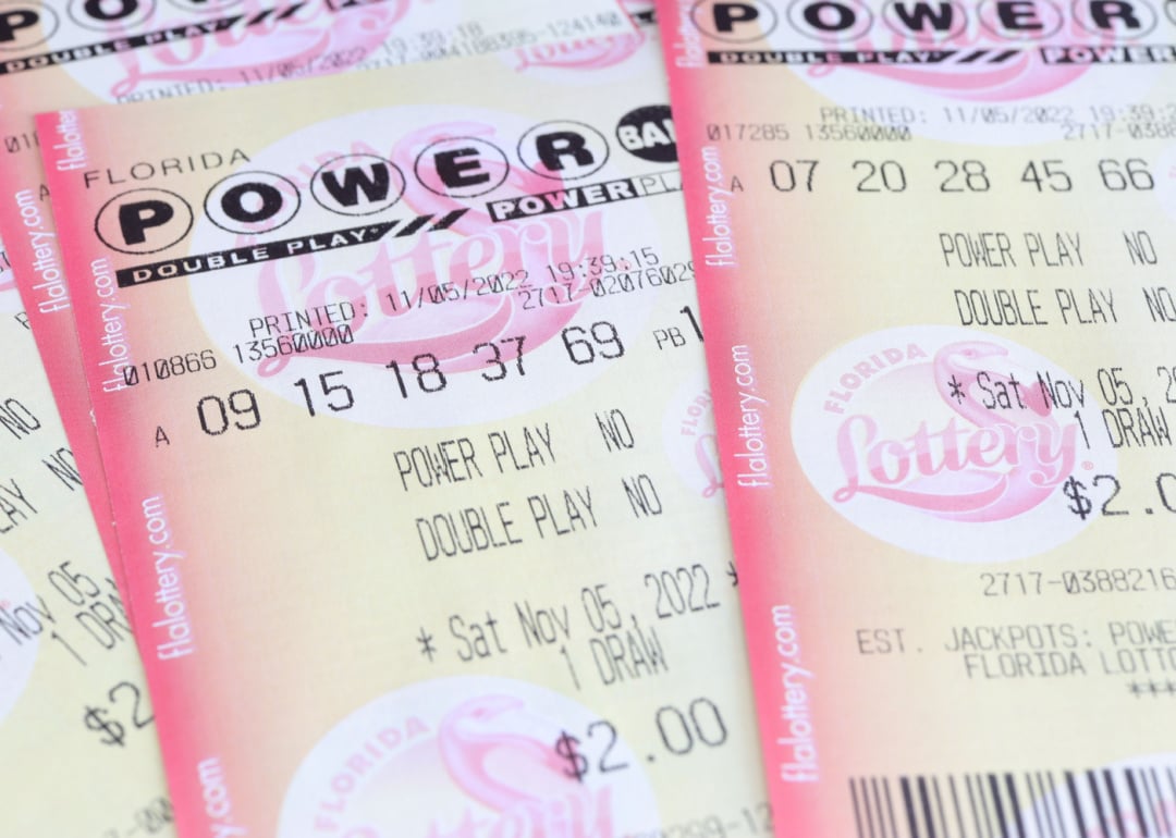 Lottery tickets for the powerball lottery.