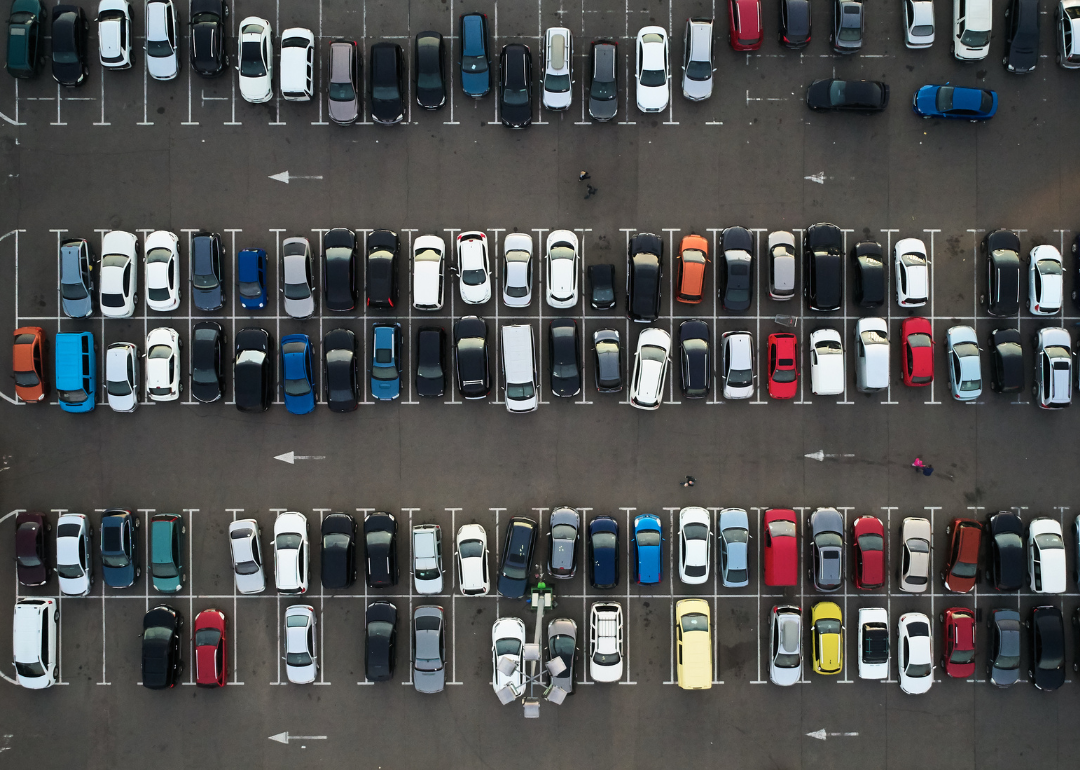 A crowded parking lot, as seen from above.