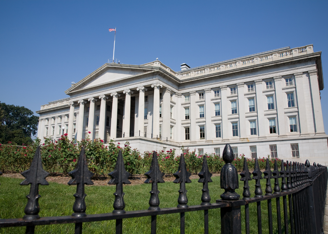 The exterior of the U.S. Treasury Building.