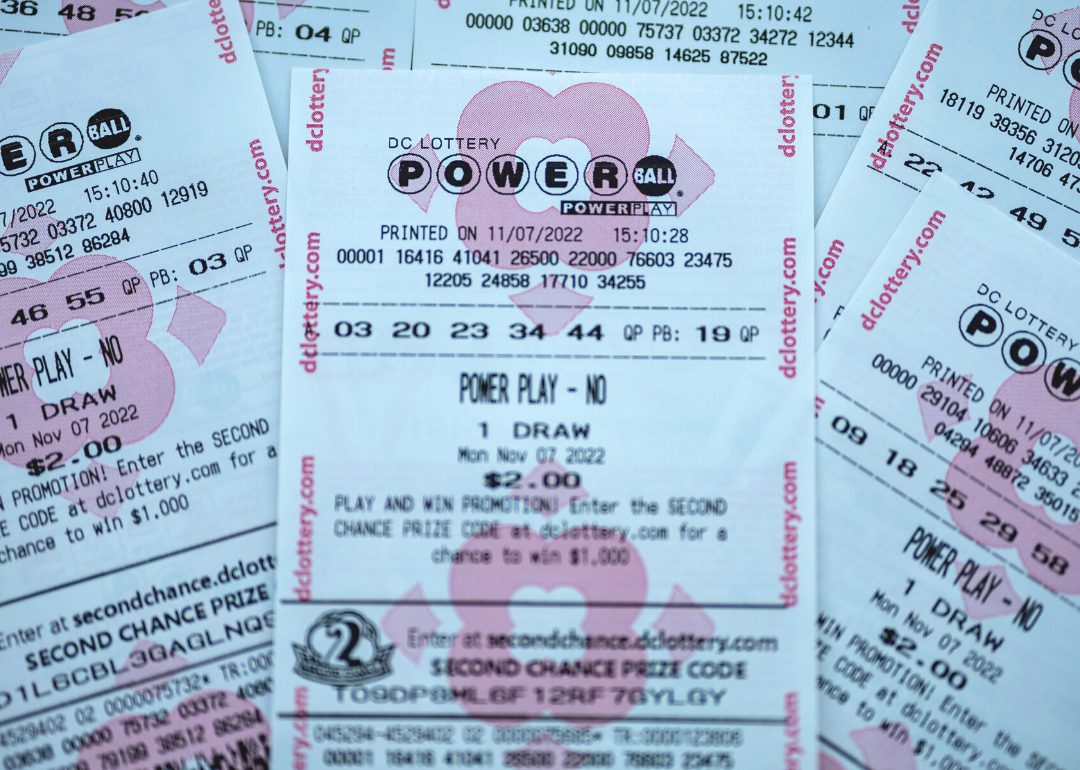 A pile of Powerball tickets.