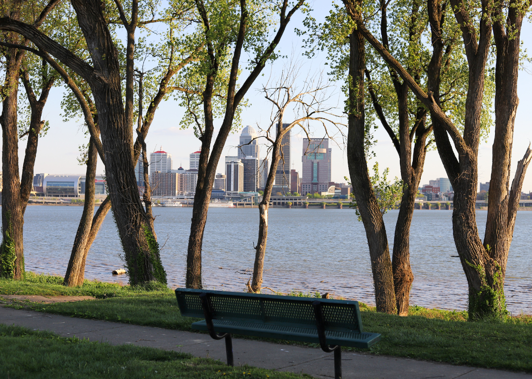 The Louisville skyline from a park across the water.