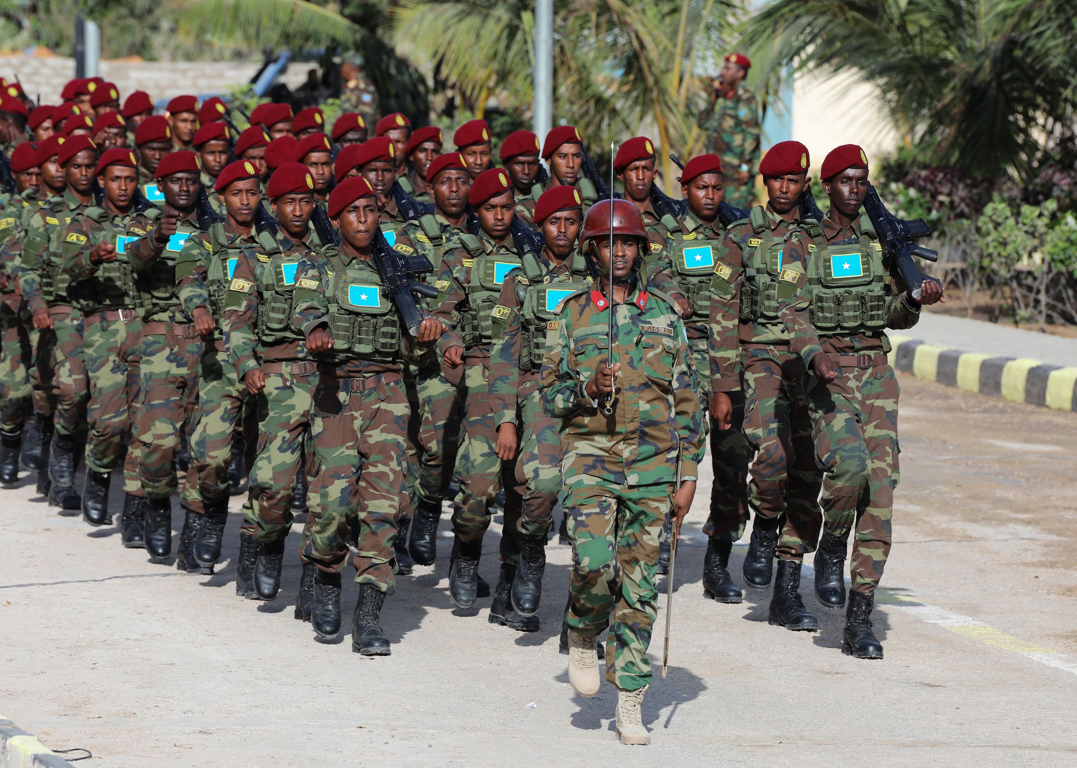 Somalia National Army personnel march during celebrations on their 62nd anniversary.