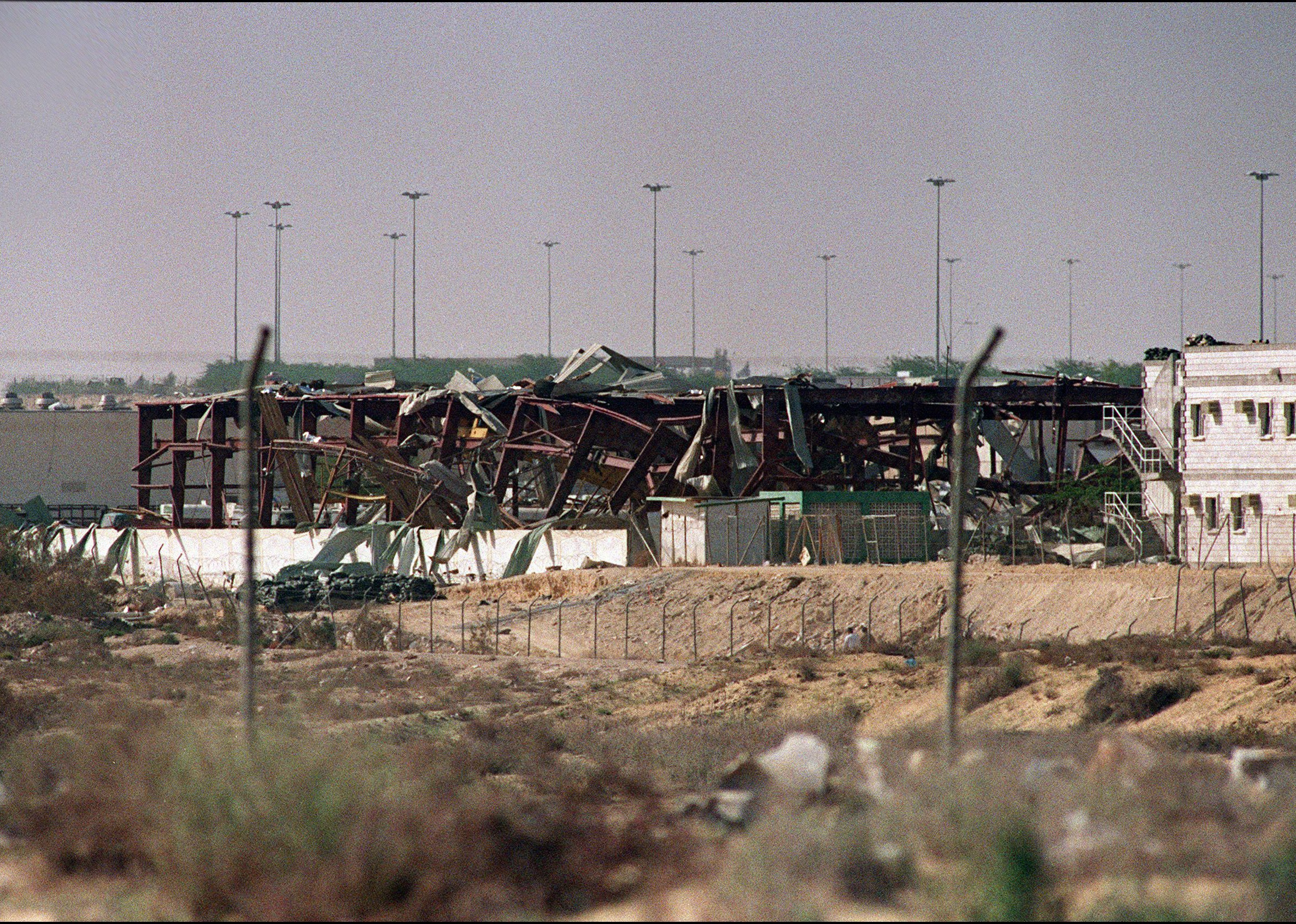 The U.S. Army barracks that was hit by Iraqi Scud missile debris.