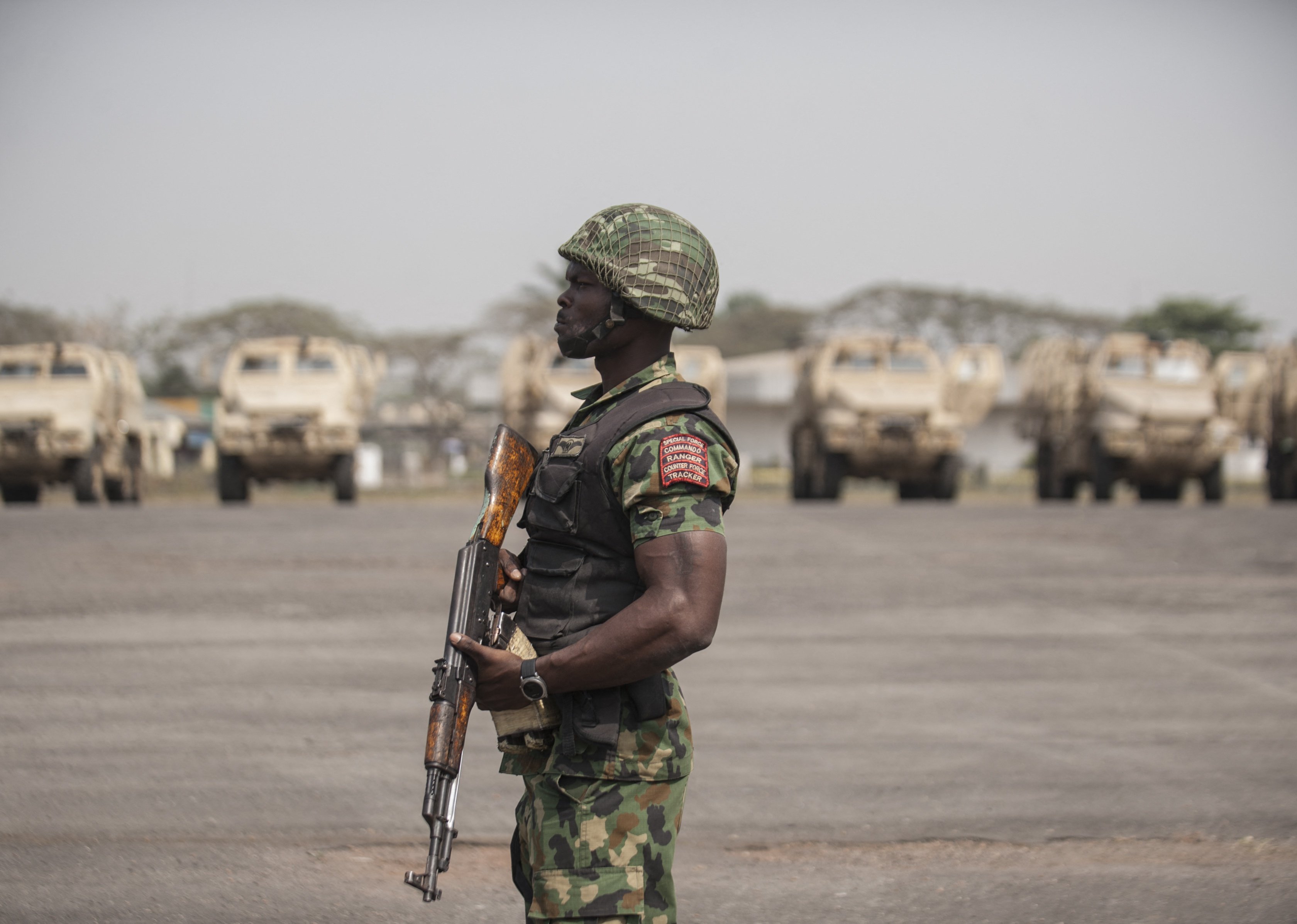 Some of the armoured vehicles donated by the US at the Nigerian Army 9th Brigade Parade Ground.