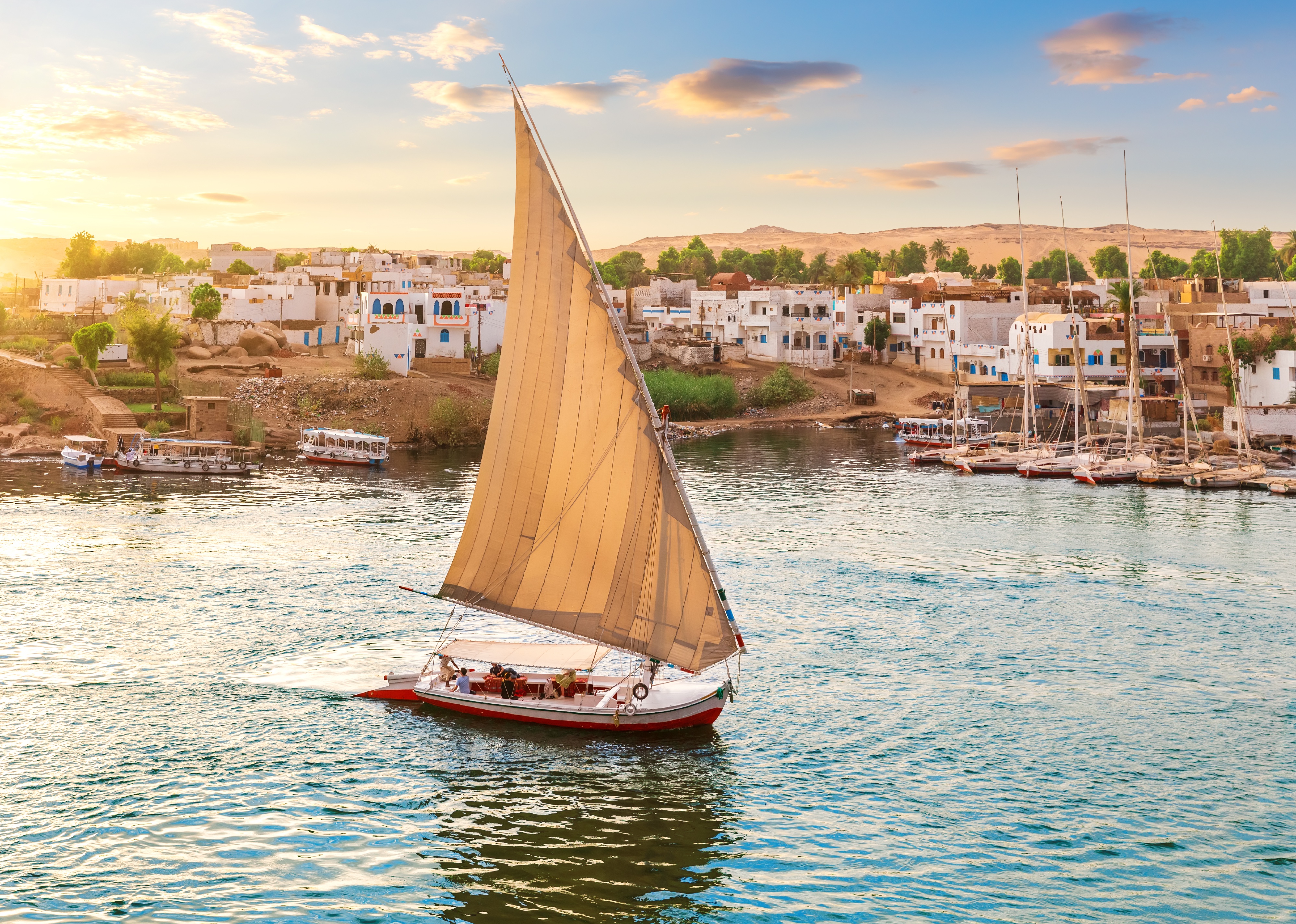 Felucca on the Nile near the banks of Aswan.