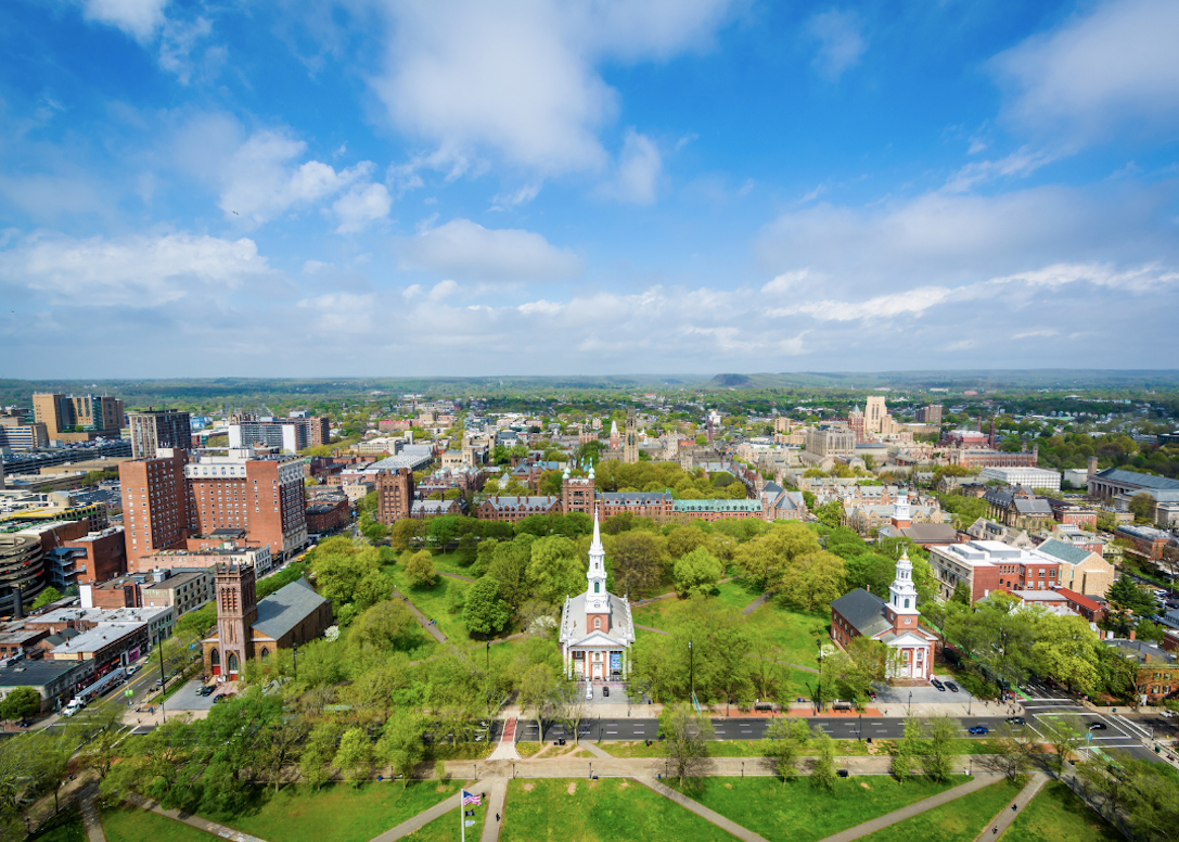 Aerial view of Yale University campus in New Haven, Connecticut