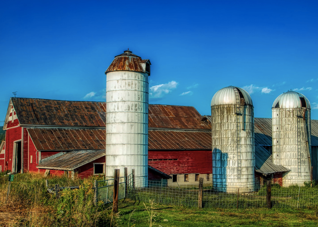 Barn with silos near Athens, Vermont