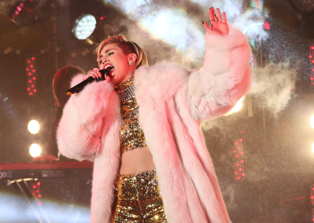 Miley Cyrus performs onstage.
