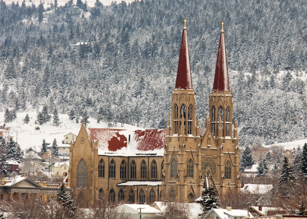Snow falling on the Cathedral of Saint Helena.