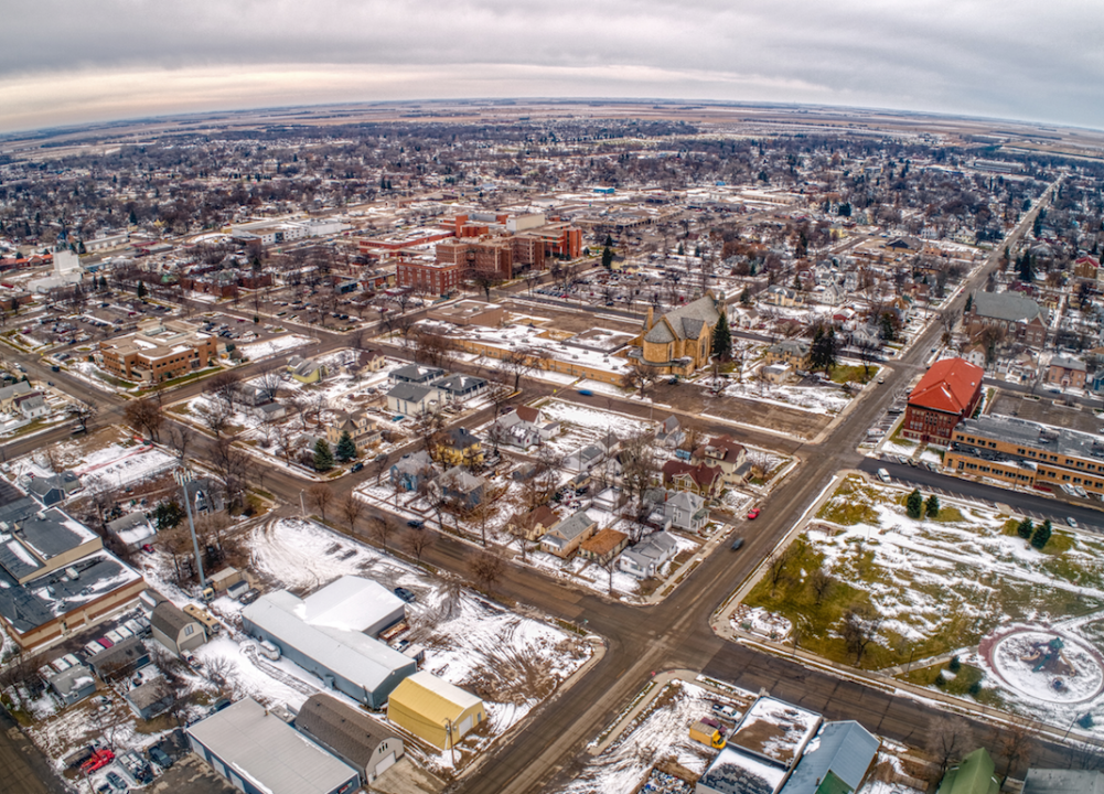 An aerial view of Aberdeen in winter.