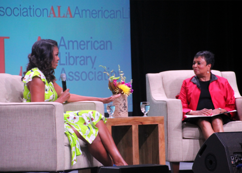 Michelle Obama and Carla Hayden at American Library Association conference 2018 in New Orleans.