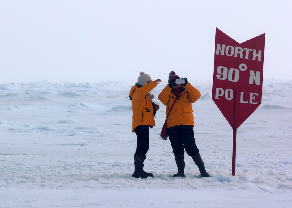 A stock photo of the North Pole marker sign.