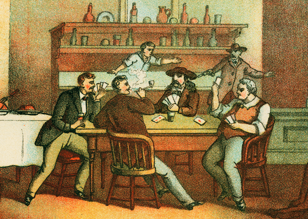 Illustration of Wild Bill Hickok playing cards.