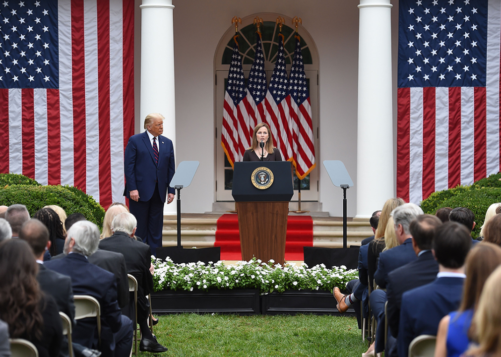 Amy Coney Barrett speaks after being nominated to the Supreme Court by Donald Trump.