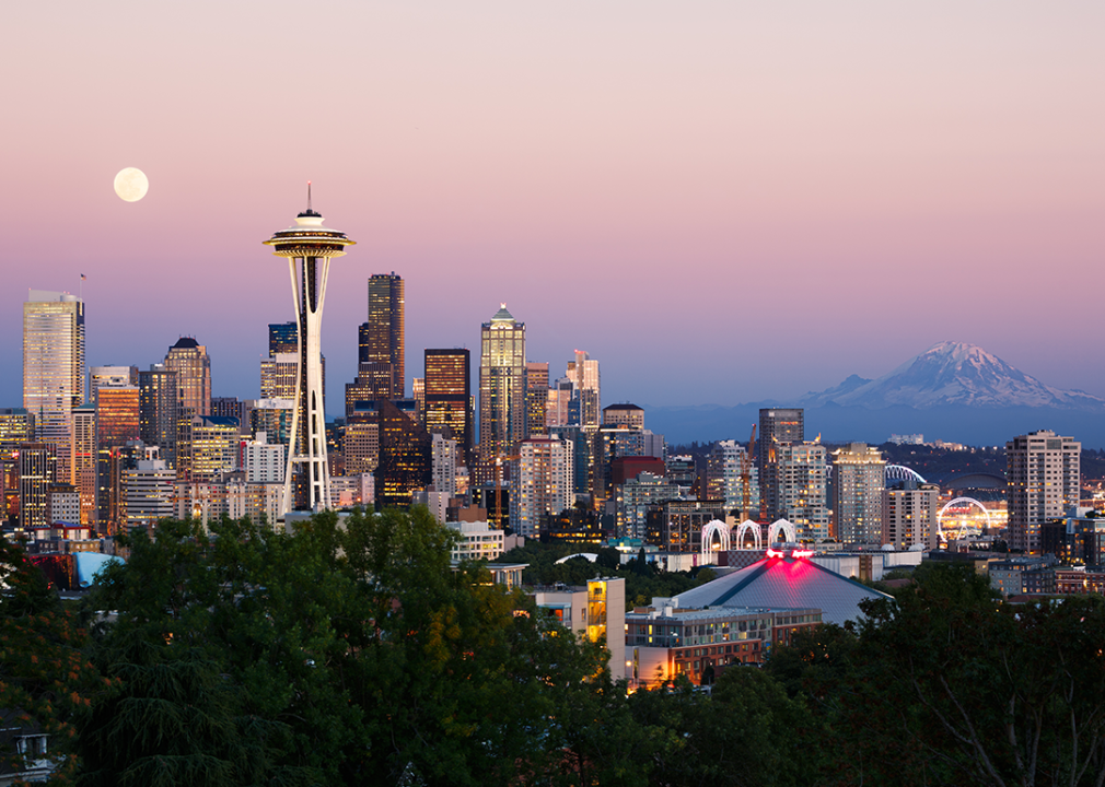 Seattle skyline at dusk.