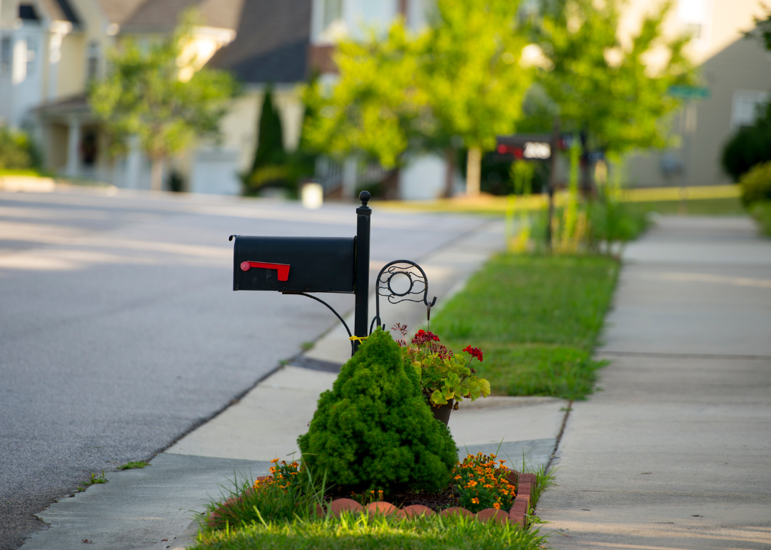Mailbox on suburban street.