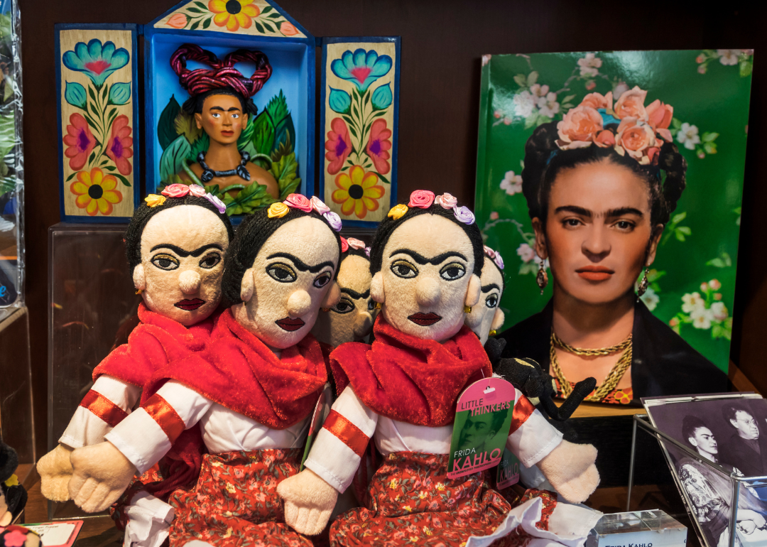 Frida Kahlo dolls in museum shop.