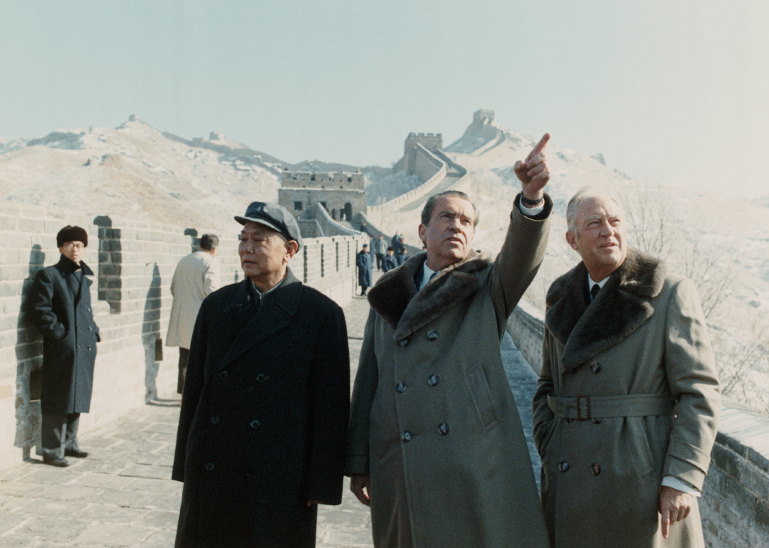 President Richard Nixon visits the Great Wall of China.
