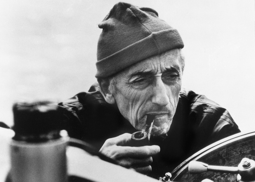 Jacques Cousteau portrait with pipe.