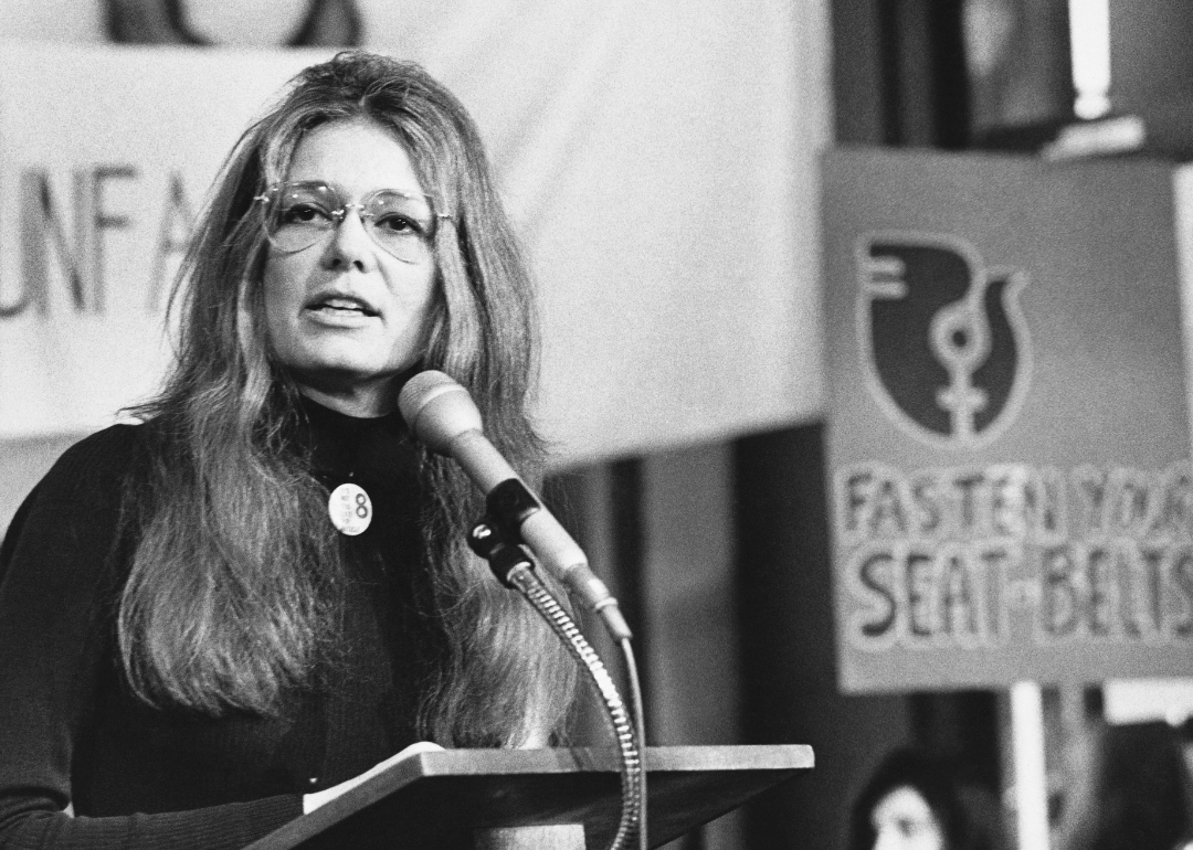 Gloria Steinem speaks at a rally.